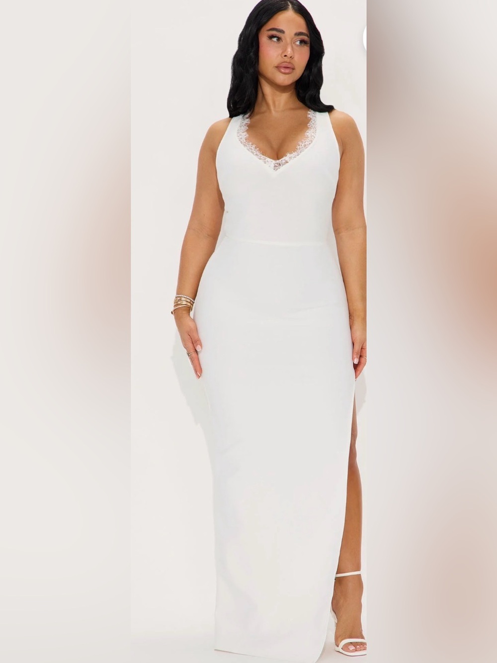 Fashion Nova Becky Bandage White Lace-Trim Maxi Dress